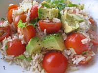 Brown rice with tomato and avocado